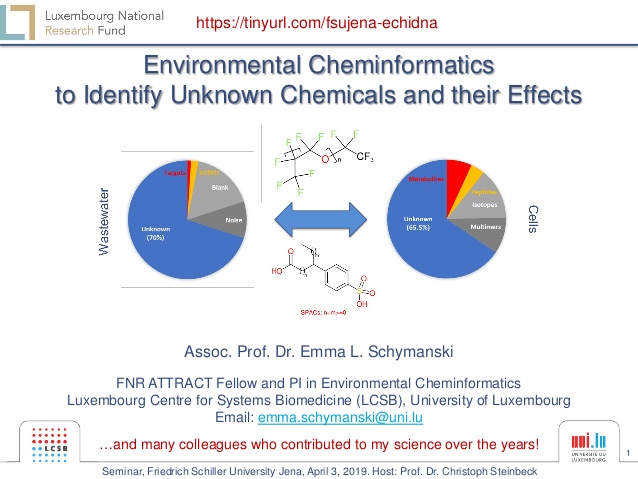 1
Environmental Cheminformatics
to Identify Unknown Chemicals and their Effects
Assoc. Prof. Dr. Emma L. Schymanski
FNR AT...