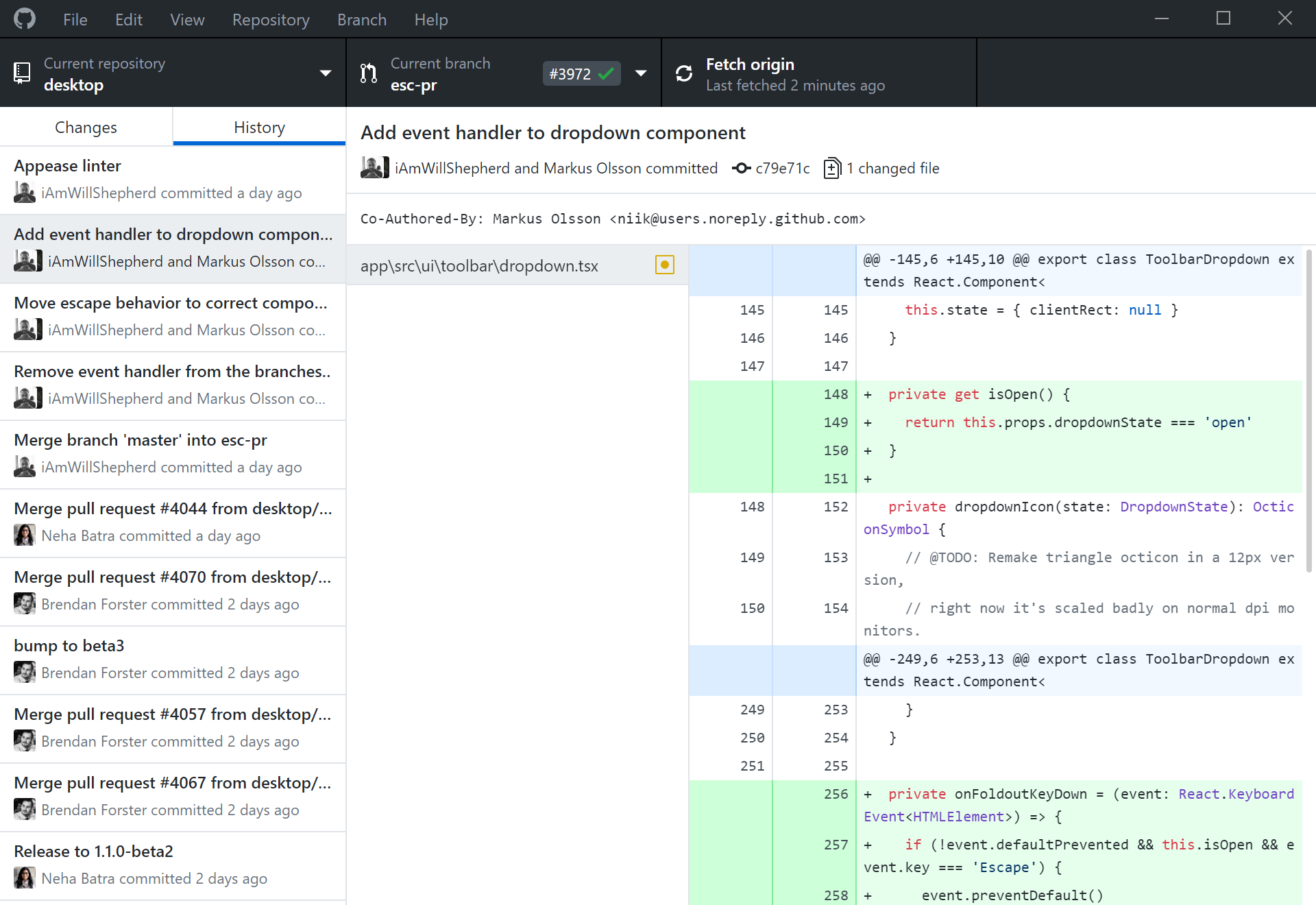 Screenshot of GitHub Desktop running on Windows