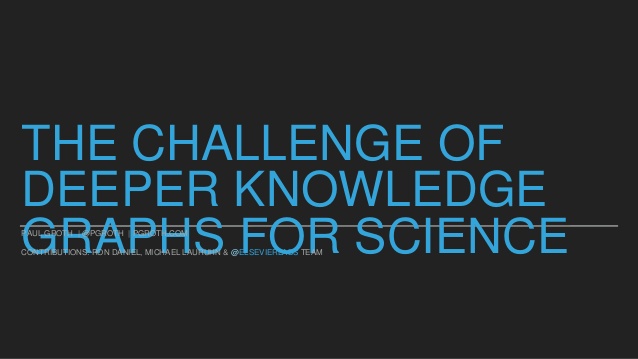 THE CHALLENGE OF
DEEPER KNOWLEDGE
GRAPHS FOR SCIENCEPAUL GROTH | @PGROTH | PGROTH.COM
CONTRIBUTIONS: RON DANIEL, MICHAEL L...