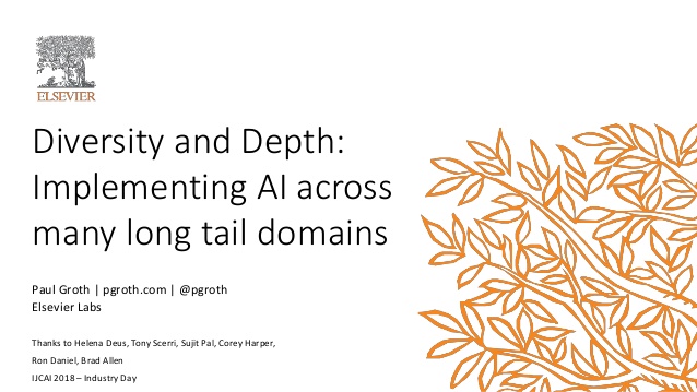 Diversity and Depth:
Implementing AI across
many long tail domains
Paul Groth | pgroth.com | @pgroth
Elsevier Labs
Thanks ...