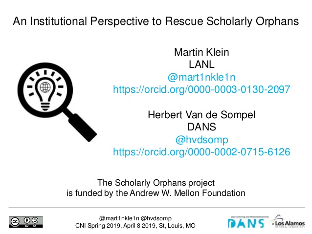 @mart1nkle1n @hvdsomp
CNI Spring 2019, April 8 2019, St, Louis, MO
Martin Klein
LANL
@mart1nkle1n
https://orcid.org/0000-0...