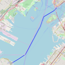 The Staten Island Ferry takes a curved route between Manhattan and Staten Island, two islands in New York City.