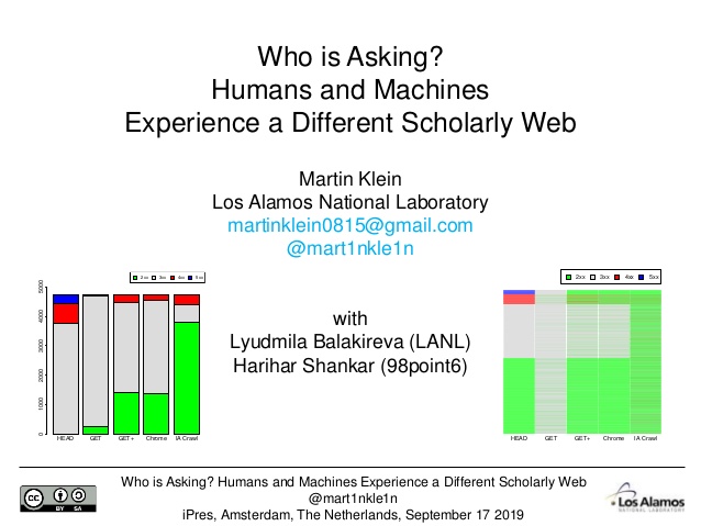 Who is Asking? Humans and Machines Experience a Different Scholarly Web
@mart1nkle1n
iPres, Amsterdam, The Netherlands, Se...