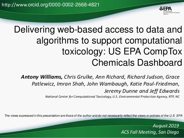 Delivering web-based access to data and
algorithms to support computational
toxicology: US EPA CompTox
Chemicals Dashboard...