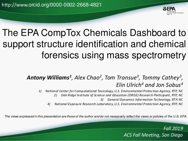 The EPA CompTox Chemicals Dashboard to
support structure identification and chemical
forensics using mass spectrometry
Fal...