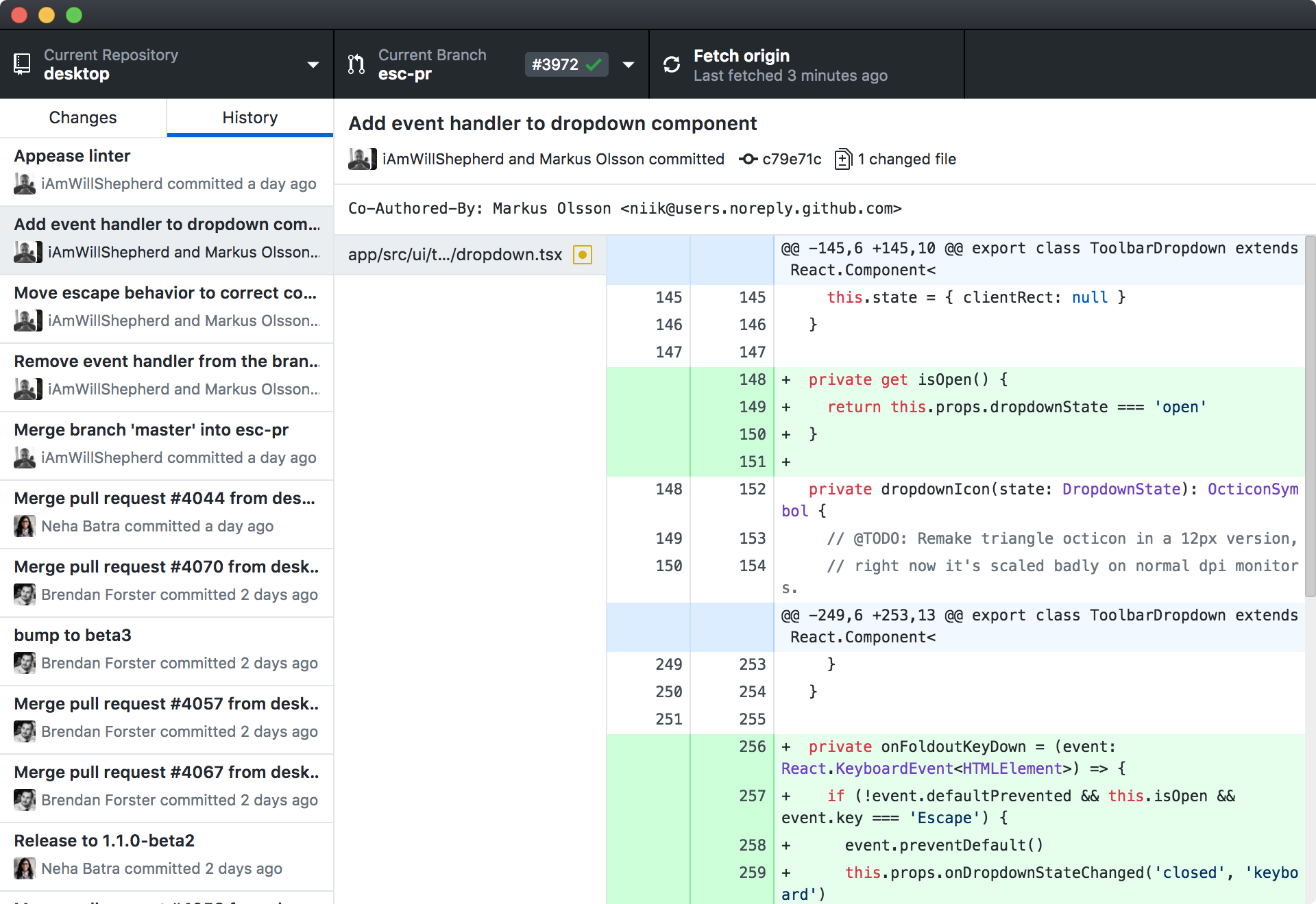 Screenshot of GitHub Desktop running on macOS