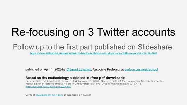 Re-focusing on 3 Twitter accounts
Follow up to the first part published on Slideshare:
https://www.slideshare.net/seinecle...