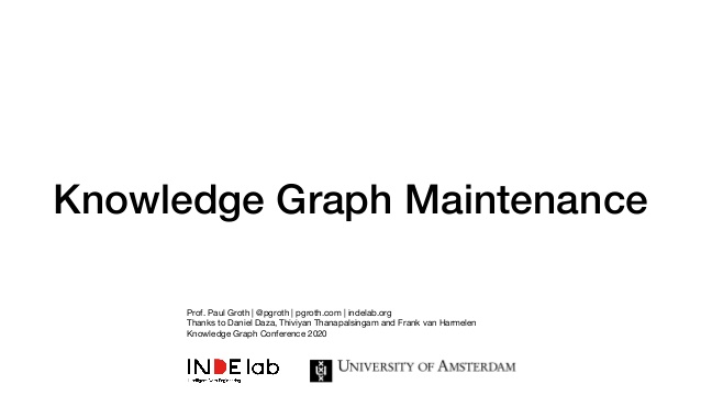 Knowledge Graph Maintenance
Prof. Paul Groth | @pgroth | pgroth.com | indelab.org

Thanks to Daniel Daza, Thiviyan Thanapa...